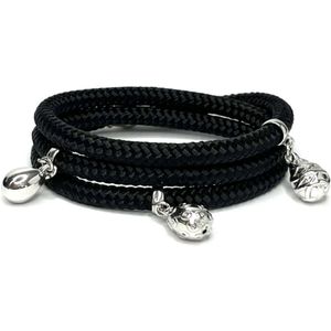 NIEUW - Jolla - dames wikkelarmband - zilver - touw - bedels - Charm Rope Wrap - Zwart