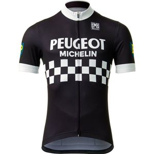 Retro Peugeot Heren fietsshirt zwart wit met korte mouwen en volledige rits -4XL