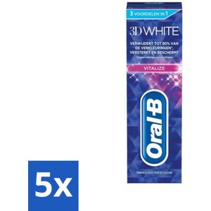 5 x Oral-B - 3D White Vitalize - Tandpasta - Whitening - 75 ml - Mondverfrisser - Glazuurveilige Formule - Mondsmaak - Oral-B
