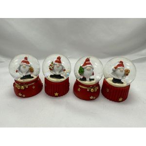 Decoratieve set van 4 glitterbollen met Kerstman - Kerstster /Kerstboom bruin/ Kerstboom groen en Kerstbal - Hoogte 6.5 x dia 5 cm - Polyresin + Glazen bol - Kerstdecoratie - Kerstversiering - Woonaccessoires