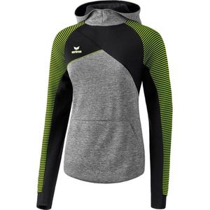 Erima Premium One 2.0 Sweatshirt Met Capuchon Dames - Grey Melange / Zwart / Lime Pop | Maat: 44