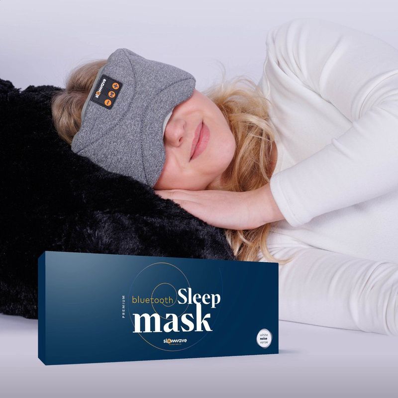 Slowwave - Premium Bluetooth Slaapmasker - Grijs - White Noise Versie - 10 Ingebouwde Relax-geluiden - 100% Verduisterend