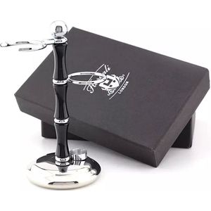 Haryali London Scheerkwasthouder en scheermeshouder- scheerstandaard voor scheerkwast en scheermes voor heren, in zwarte kleur