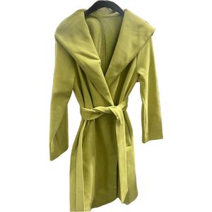 Mantel jas dames met zakken en riem | Groen