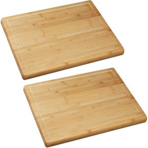 Relaxdays 2x snijplank bamboe - keukenplank met saprand - houten serveerplank - afdekplaat