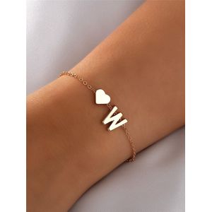 Initiaal Armband met Letter W Goudkleurig - Naam Armband Cadeau - Geluks Armband op Kaartje - Pax Amare