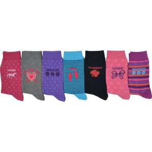 Kindersokken meisjes - Girl - roze & jeans - maat 27-30 - hoogwaardige katoen - 7-paar