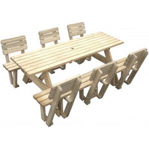 MaximaVida luxe houten picknicktafel Tallinn 220 cm met 6 rugleuningen