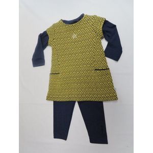 Ensemble - 3 pack - meisje - Jurk+ tshirt lm en legging - Geel , marine - 9 maand 74