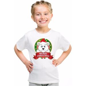 Kerst t-shirt voor jongens met ijsbeer print - wit - shirt voor jongens en meisjes 146/152