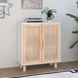 The Living Store Dressoir - Praktisch - Bewerkt Hout - 60 x 30 x 70 cm - Met Rattan Deur