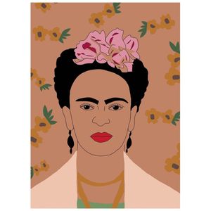 HappyBook - Notitieboek - Beige - Frida - Kahlo - Bloemen - Softcover - Elastiek - A4 - Gelijnd - Werk - Studie - School - Schrijfboek - Werkboek - Cadeau - FridaKahlo - Softcover - Journaling - Dagboek - Schrijven - Papier - Pen - Inkt