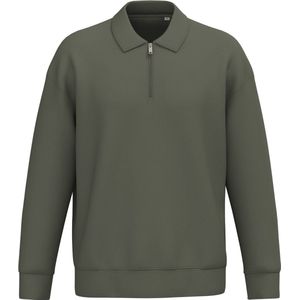 Native Spirit Ecologische uniseks sweater met kwartrits, polokraag en afhangende schouders NS432 - Organic khaki - L