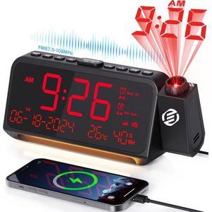 Equivera Wekkerradio - Wekkerradio - Klokradio - Digitale Wekker - Projectiewekker - USB-Oplaadpoort - Slaaptimerfunctie