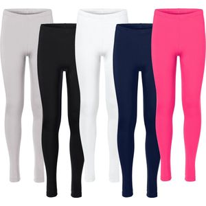 Merry Style Meisjes Leggings - Sport - Vrijetijdsbroek - Lang - Viscose - Sporbroek - 5-Pack - MS-MS10-130-LE-5B - Zwart/Wit/Marineblauw/Roze/Caffe Latte - 140