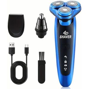 3in1 Gertzy Scheerapparaat - Usb Oplaadbare 4d Shaver - Multifunctionele Scheerapparaat met Body/Baardtrimmer, Precisietrimmer en Oor/Neustrimmer - Voor een complete en perfecte Lichaamshaar verzorging - Unisex - Kleur: Blauw