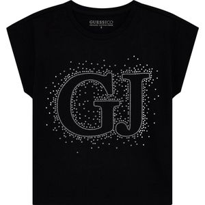 Guess Girls Logo Stras Shirt Zwart - Maat 140