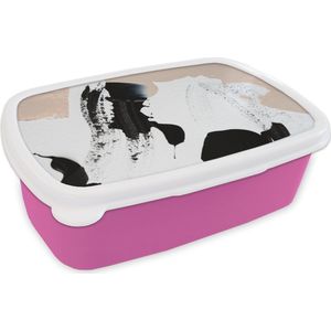 Broodtrommel Roze - Lunchbox - Brooddoos - Zwart - Abstract - Design - 18x12x6 cm - Kinderen - Meisje