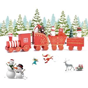 1 stks Houten Kerst Trein Speelgoed Set Kersttrein voor Kerstversieringen en Geschenken, houten kerstversieringen, Partij, kerstversiering (rood)