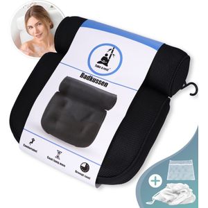 Take a rest Luxe Home Spa Badkussen met zuignappen + Waszak en Bad Spons - Extra zacht - Voor Nek en Rug - Kussen voor in Bad - Antislip - Zwart - Orthopedisch Hoofd Steun voor In Bad
