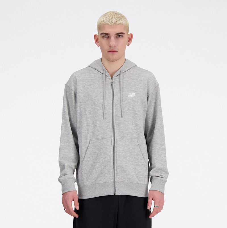 New Balance - Grijze Hoodie - Heren - Met Rits - Logo Voorzijde