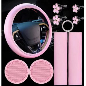 10-delige set autoaccessoires - Lichtroze - Stuurhoezen - Geschikt voor auto's van 14,5-15 inch