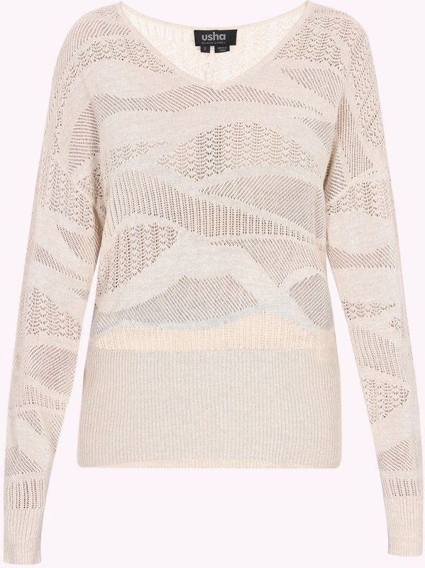 usha BLACK LABEL - Trui - Ecru - V-hals - Lange Mouw
