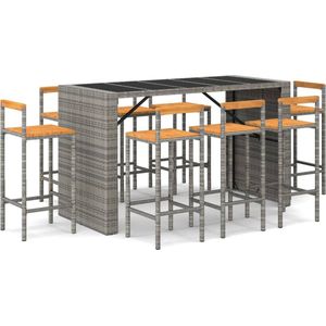 vidaXL 7-delige Tuinbarset - Grijs Poly Rattan Tuinbarset - Bartafel - Barstoelen - Buitendecoratie - PE-rattan