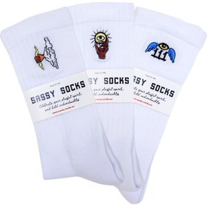 Sassy Socks - Third Eye 3pack - Sportsokken - Wit - Organisch Katoen - Heren en Dames - Maat 36-40