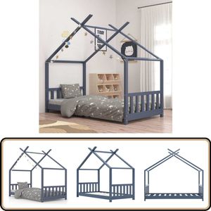 vidaXL Kinderbed grenenhout 80x160 cm - grijs Kinderbed - Houten Bed - Boomhut Bed - Kids Bed - Tweepersoons Bed