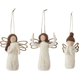 Bloomingville engelen set van 3 - KerstaccessoiresKerstornamenten - Wol - 8 centimeter x 6 centimeter x 13 centimeter
