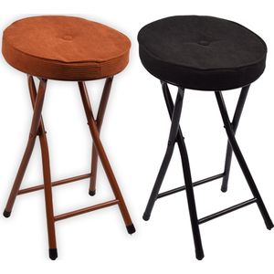 Klapstoel met zithoogte van 45 cm Vouwstoel velvet zitvlak 2 stuks - stoel - tafelstoel- RIBCORD - tafelstoel - klapstoel - Velvet klapstoel - Luxe klapstoel - Met kussentjes - FLUWEEL- Stoelen - Klapstoelen - Stoeltje - Premium chair - Cognac zwart