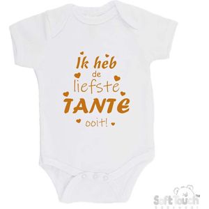 100% katoenen Romper ""Ik heb de liefste TANTE ooit!"" Unisex Katoen Wit/tan Maat 68/74