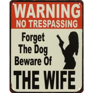 BLIKKEN BORD, RECLAME BORD, MANCAVES BORD, CAFE BORD, PUB BORD, TINNEN MUURPLAAT WARNING WIFE