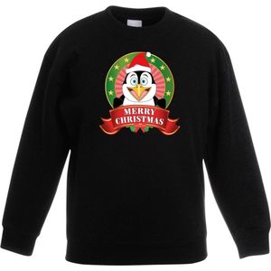 Zwarte kersttrui met een pinguin jongens en meisjes - Kerstruien kind 152/164