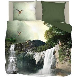 Snoozing Waterfalls - Dekbedovertrek - Tweepersoons - 200x200/220 cm + 2 kussenslopen 60x70 cm - Groen