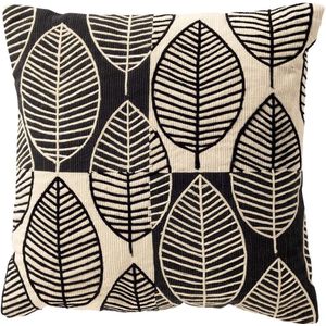 Dutch Decor DAKOTA - sierkussen 45x45 cm - bladmotief - gerecycled - Raven - zwart - Inclusief binnenkussen