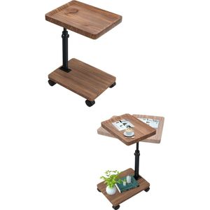 bedtafeltje met wielen- in hoogte verstelbaar-45-80 cm-houten -C-vorm-360 graden roterende notenhouten afwerking