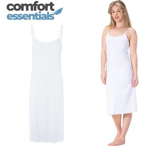 Comfort Essentials - Lange Onderjurk Dames - Onderjurk Wit - L/XL - EU 40-42 - Onderjurk Lang - Spaghetti Bandjes - Nachthemd - Nachtjapon - Anti-statisch