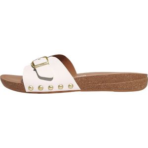 FitFlop Iqushion Adjustable Buckle Leather Slides WIT