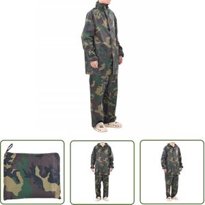 vidaXL Camo Regenpak - Herens Regenpak - Regenpak 2-delig met capuchon (heren / camouflage / maat M) - Regenbroek - Regenjas - Waterproof Jack