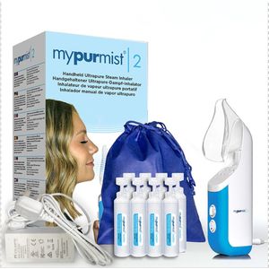 Mypurmist 2 - Draagbare Vernevelaar Inhalator, Stoominhalator, Verdamper & Bevochtiger voor Sinus en Neus Droogheid, Verstopping en Ongemak
