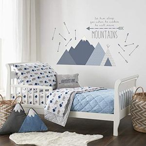 Peuterbedset 5-delig in grijs, marineblauw en blauw met omkeerbare quilt en accessoires