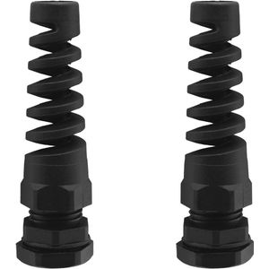 2 Stuks Zwarte PG11 Kabelwartel Waterdicht IP68 - Nylon Gewricht met Verstelbare Borgmoer en Flex Spiraal Trekontlasting