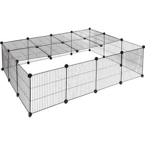 Happyment Dierenren Vida - Extra hoog - Knaagdierenren Ren - Verstelbaar - Konijnenren - Kippenren - Puppyren - Kattenren - Zwart - 70 x 70 x 105 cm