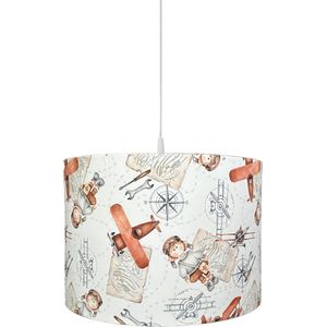 BINK Bedding Hanglamp/Lampenkap Raf 30cm inclusief pendel - piloot - vliegtuig - landkaart - terra - oranje - ecru - kinderkamer verlichting - babykamer - decoratie - vliegenier