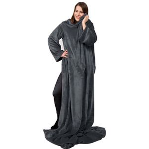 Fleece deken met mouwen - fleece plaid - 150x200 - fleece deken - super zacht - plaids met mouwen - Grijs