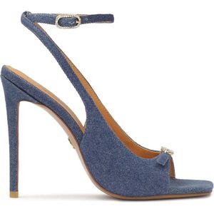 Blue denim fabric heeled sandals