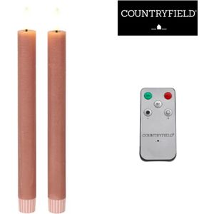 LED kaarsen met bewegende vlam 2x - Roze- incl. Afstandsbediening - Dinerkaars rustiek wax 24 cm - LED kaars batterij