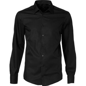 VENTI modern fit overhemd - popeline - zwart - Strijkvriendelijk - Boordmaat: 42